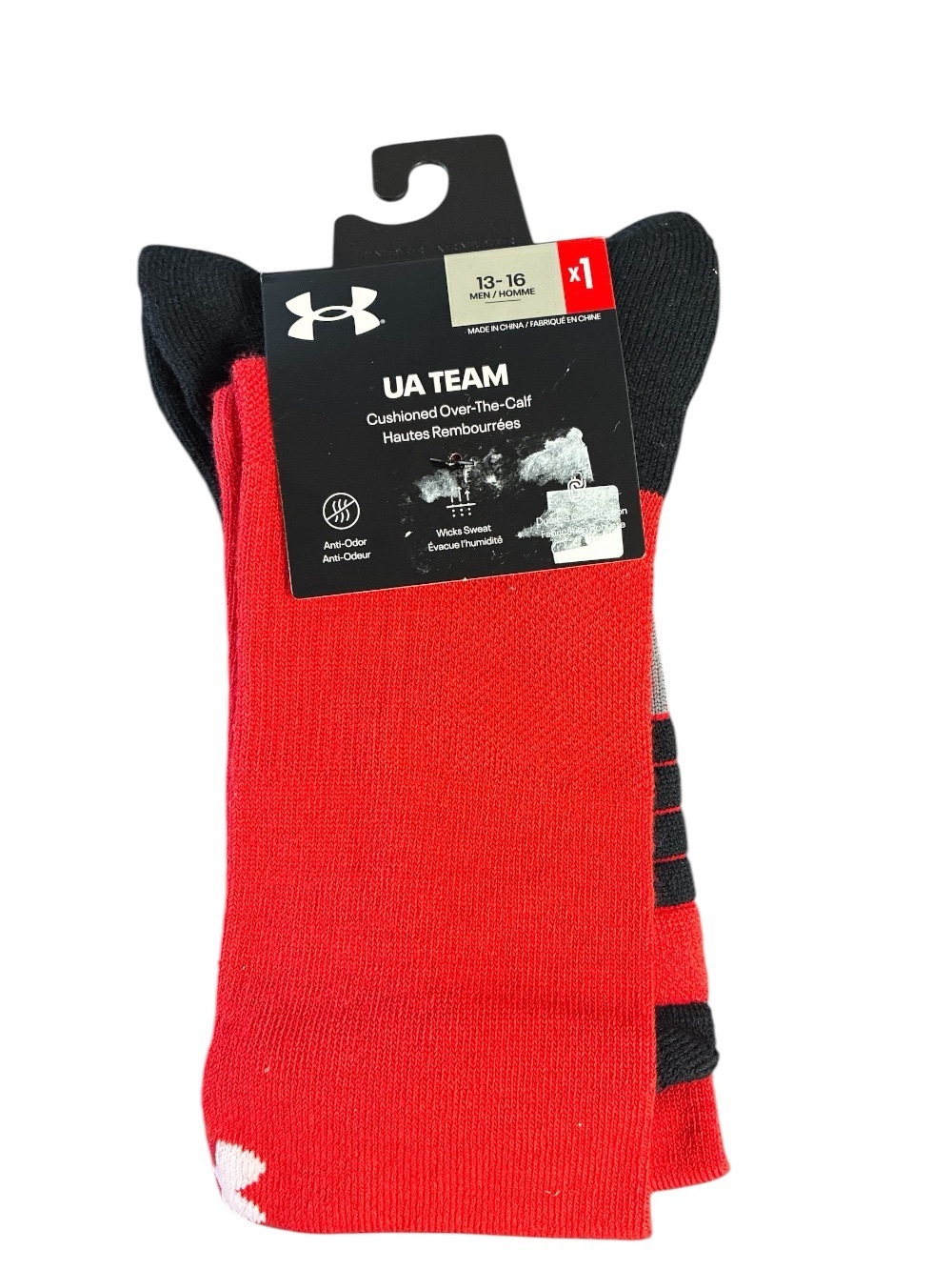 Under Armour UA Team Men's Cushioned Over-The-Calf Socks - Red/Black XL 13-16